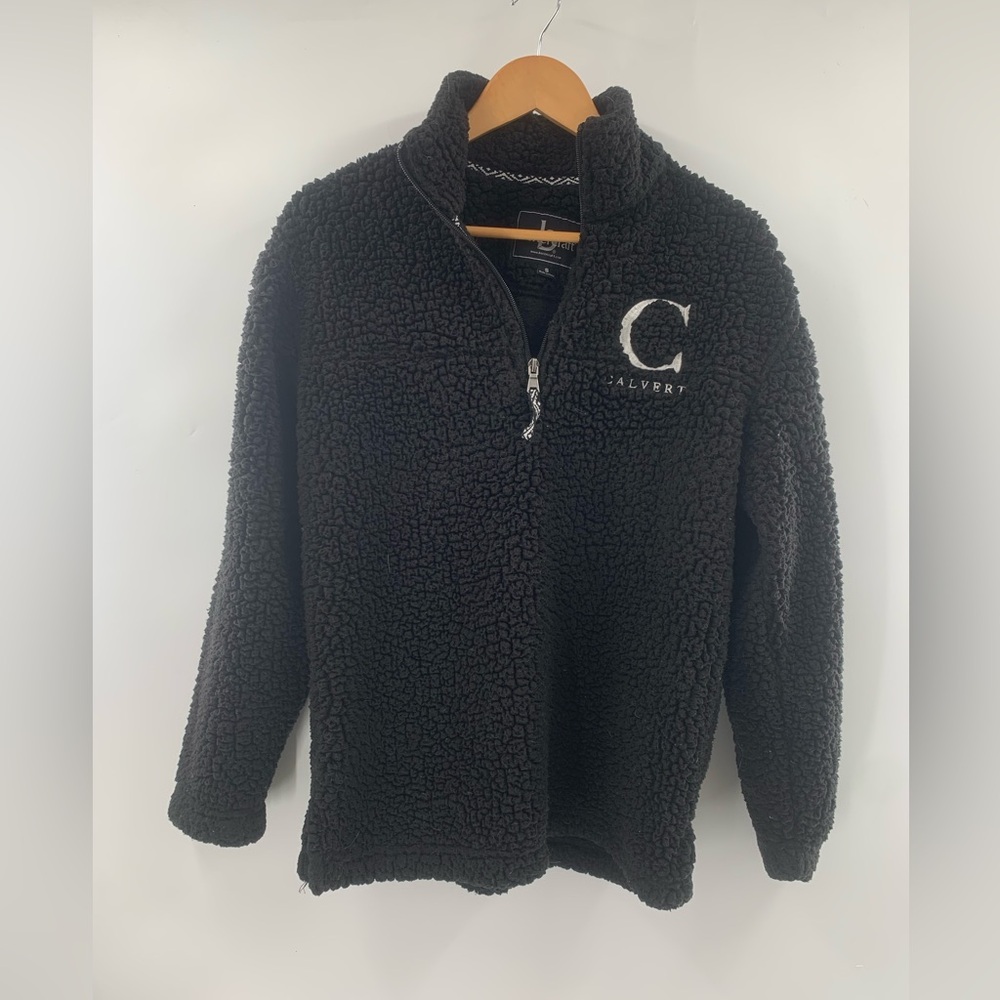C Calvert Women's Solid Black Cozy Super Soft Zip Front Fleece Sweatshirt S